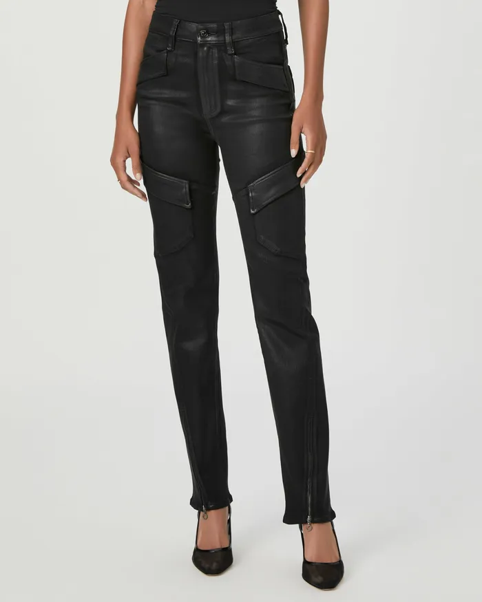 Straight Women PAIGE Stella Cargo Straight Jean 8211 Black Fog Luxe Coating Straight Women PAIGE Stella Cargo Straight Jean 8211 Black Fog Luxe Coating