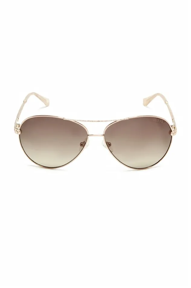 Sunglasses GUESS Women Catherine Rhinestone Aviator Sunglasses Rose Gold