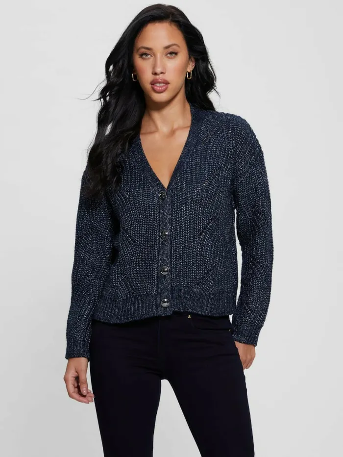 Sweaters and Knits GUESS Women Melanie Cardigan Sweater Blackened Blue Lurex
