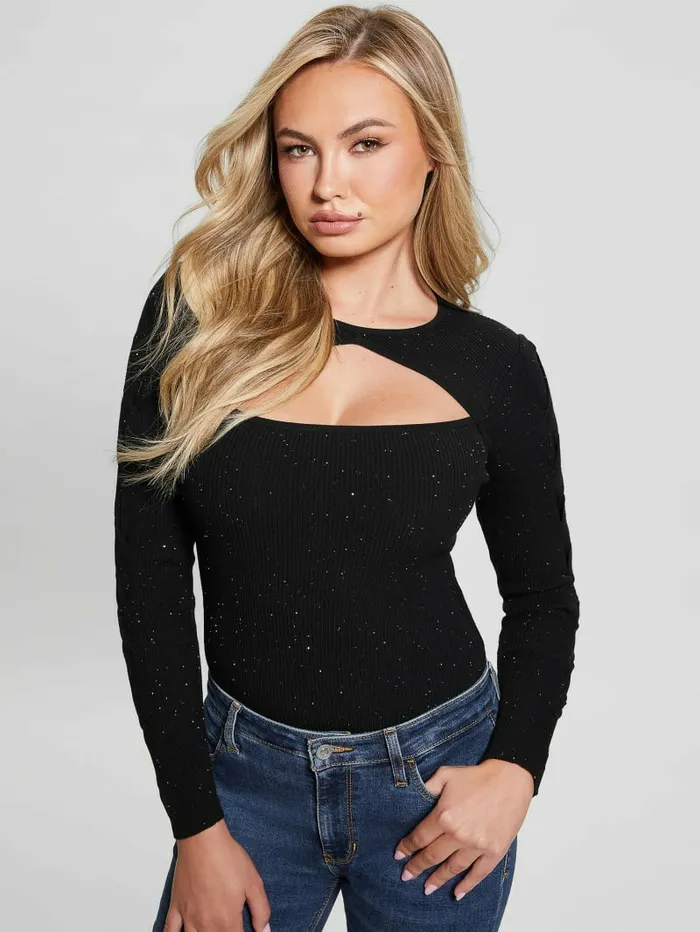 Sweaters and Knits Laurel Micro Sequin Sweater Jet Black Multi GUESS Women