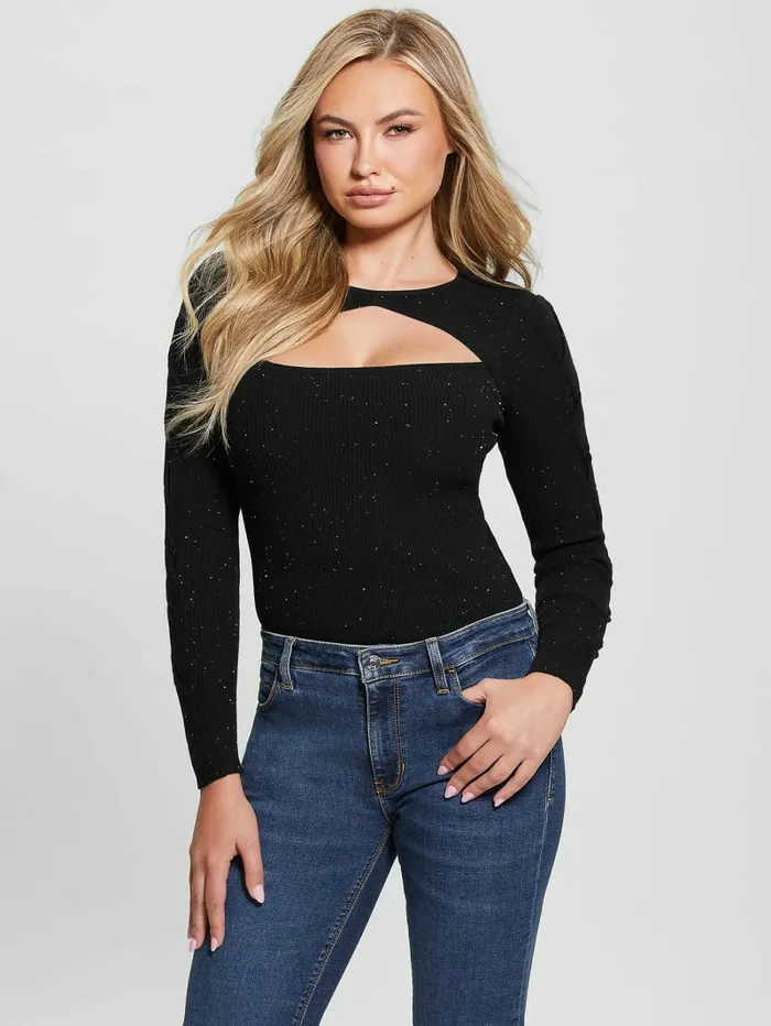 Sweaters and Knits Laurel Micro Sequin Sweater Jet Black Multi GUESS Women Sweaters and Knits Laurel Micro Sequin Sweater Jet Black Multi GUESS Women