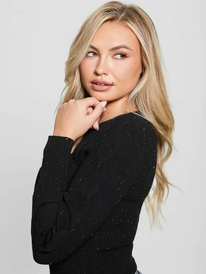Sweaters and Knits Laurel Micro Sequin Sweater Jet Black Multi GUESS Women Sweaters and Knits Laurel Micro Sequin Sweater Jet Black Multi GUESS Women