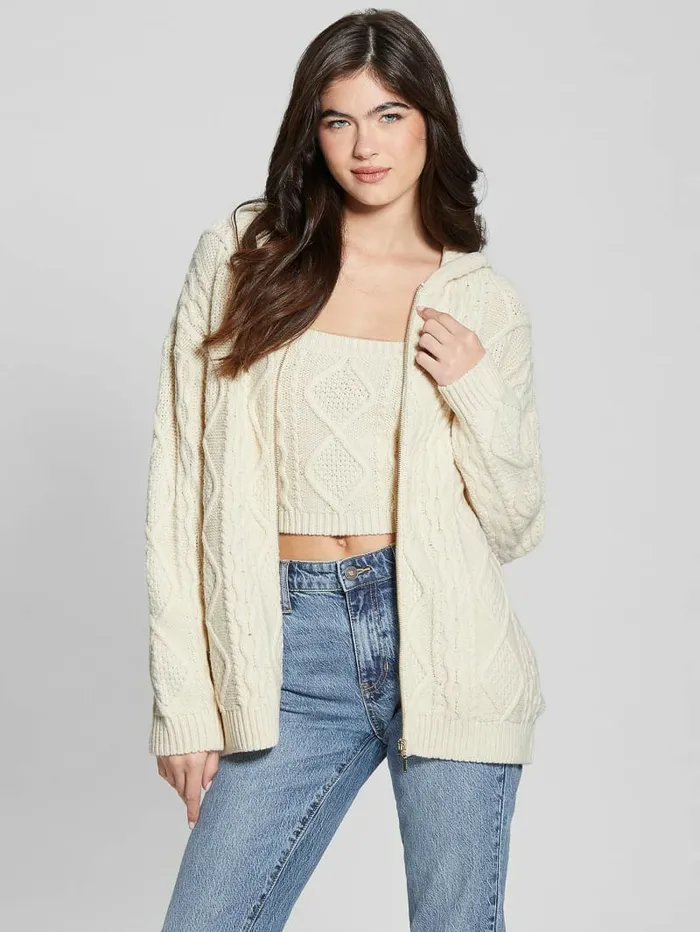 Sweaters and Knits Women Chiba FullZip Sweater Pearl Oyster GUESS