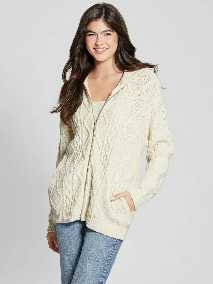 Sweaters and Knits Women Chiba FullZip Sweater Pearl Oyster GUESS Sweaters and Knits Women Chiba FullZip Sweater Pearl Oyster GUESS