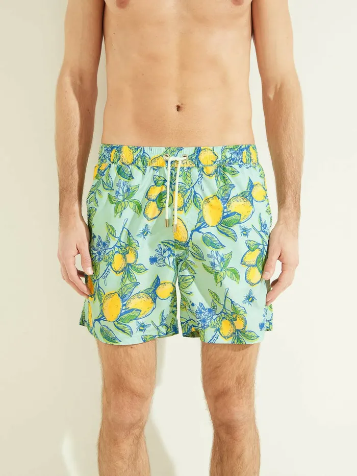Swim Men Fruit Woven Swim Trunks Lemon Trees GUESS