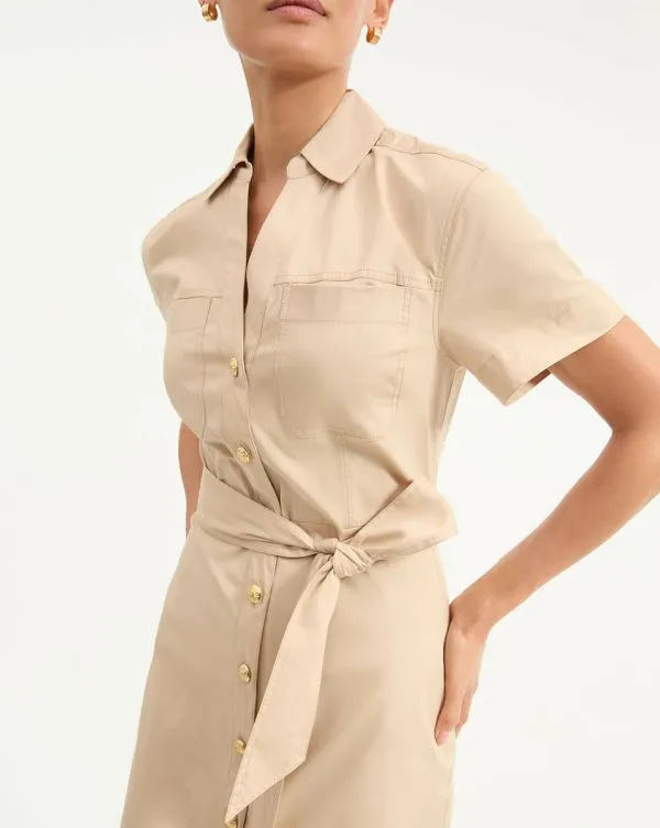 Tabby Midi Dress Stone Khaki Women Veronica Beard Dresses Tabby Midi Dress Stone Khaki Women Veronica Beard Dresses