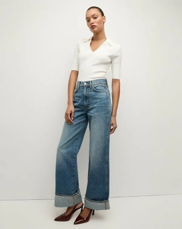 Taylor Cuffed WideLeg Jean Rebel Stone Women Veronica Beard Jeans