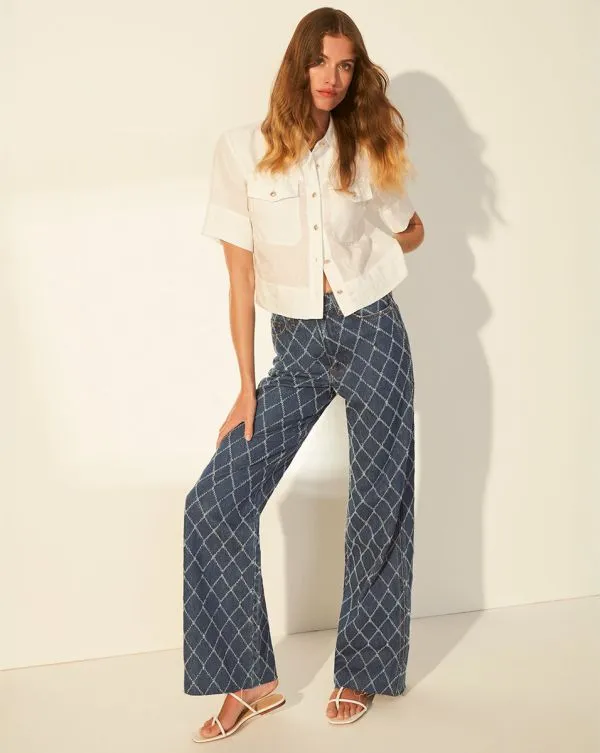Taylor Diamond Printed WideLeg Jean Blue Diamond Women Veronica Beard Jeans