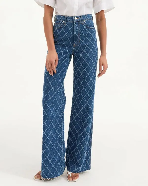 Taylor Diamond Printed WideLeg Jean Blue Diamond Women Veronica Beard Jeans