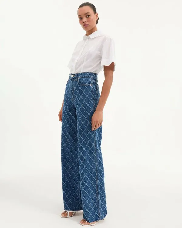 Taylor Diamond Printed WideLeg Jean Blue Diamond Women Veronica Beard Jeans