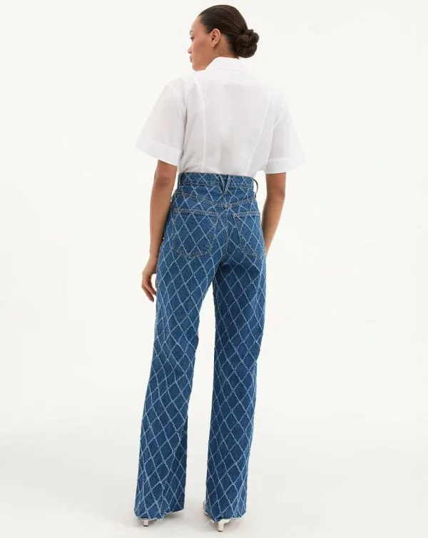Taylor Diamond Printed WideLeg Jean Blue Diamond Women Veronica Beard Jeans
