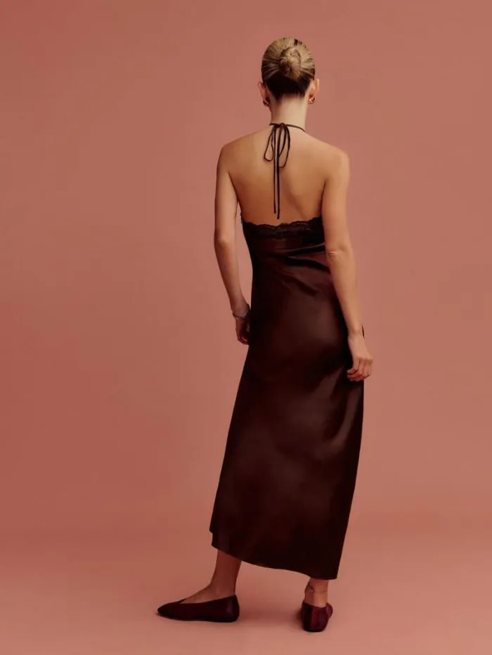 The Reformation Aara Silk Dress Mahogany 8211 ClothingWeddings
