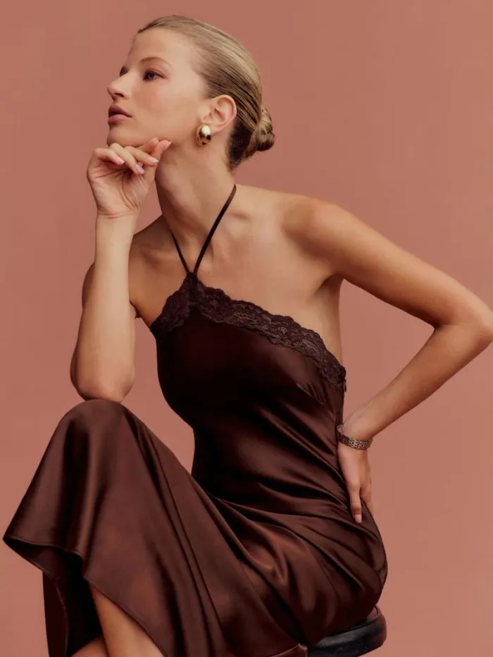 The Reformation Aara Silk Dress Mahogany 8211 ClothingWeddings