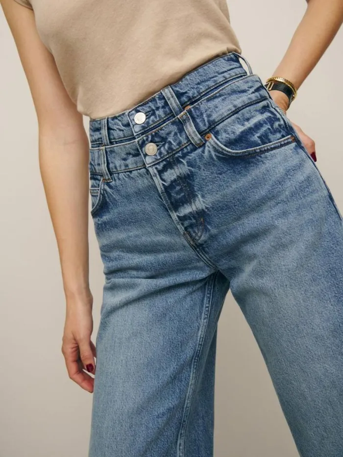 The Reformation Cary Double Waistband High Rise Slouchy Wide Leg Jeans Rainy 8211 Clothing The Reformation Cary Double Waistband High Rise Slouchy Wide Leg Jeans Rainy 8211 Clothing