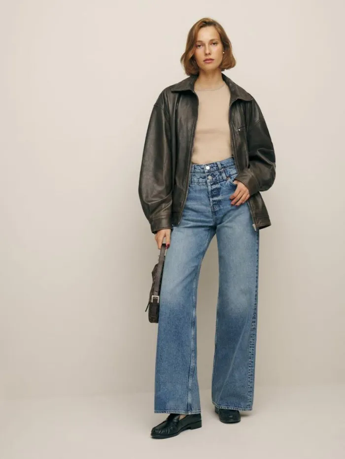 The Reformation Cary Double Waistband High Rise Slouchy Wide Leg Jeans Rainy 8211 Clothing