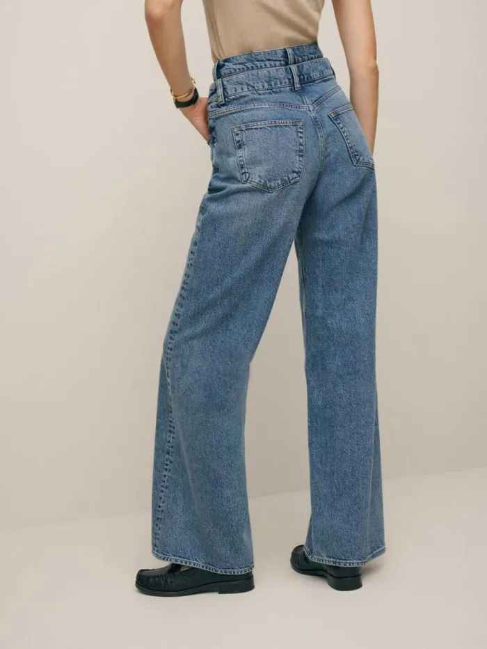 The Reformation Cary Double Waistband High Rise Slouchy Wide Leg Jeans Rainy 8211 Clothing