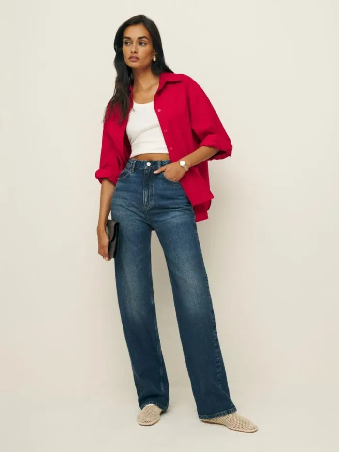 The Reformation Cary High Rise Slouchy Straight Leg Jeans Donner 8211 Clothing