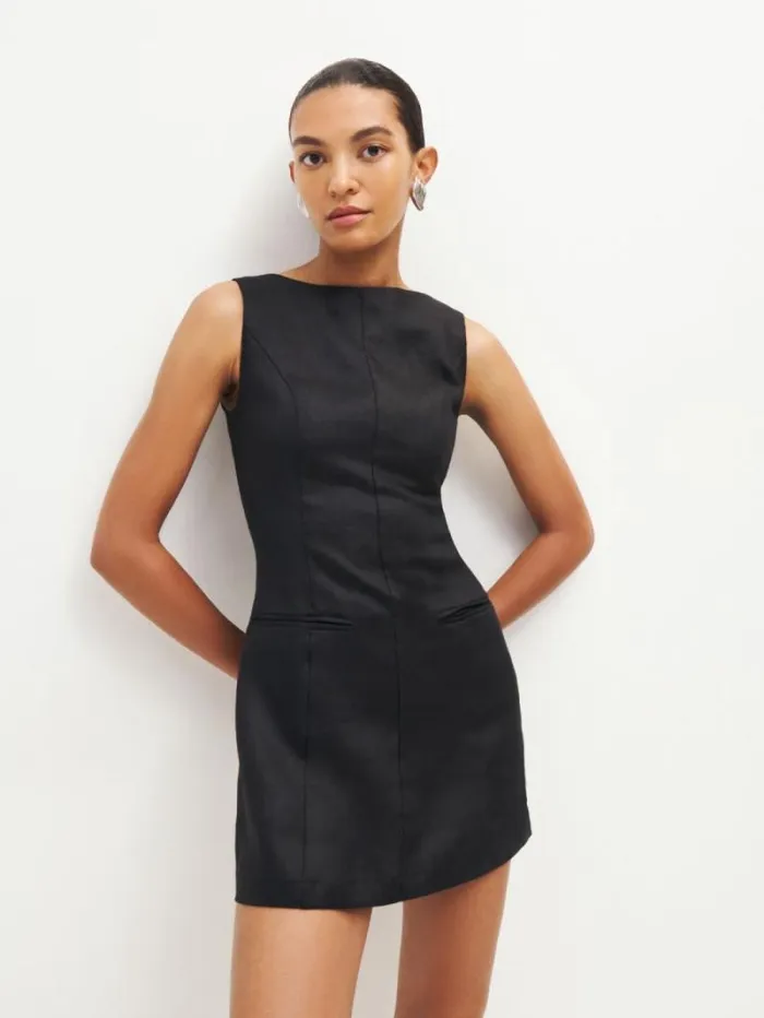 The Reformation Citron Linen Dress Black 8211 Clothing