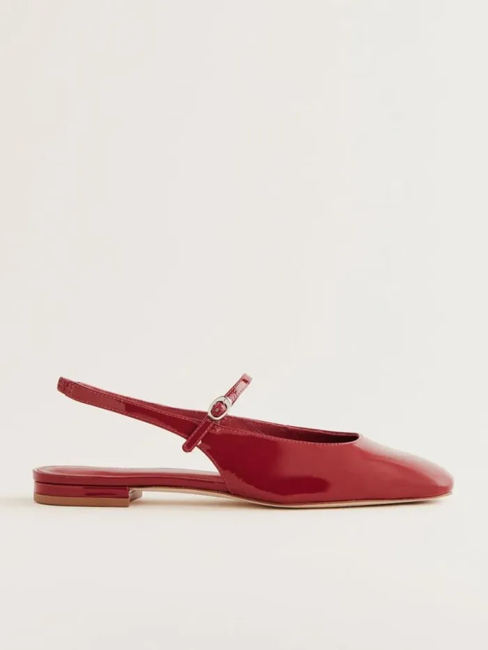 The Reformation Claire Flat Slingback Scarlet Patent 8211 Shoes