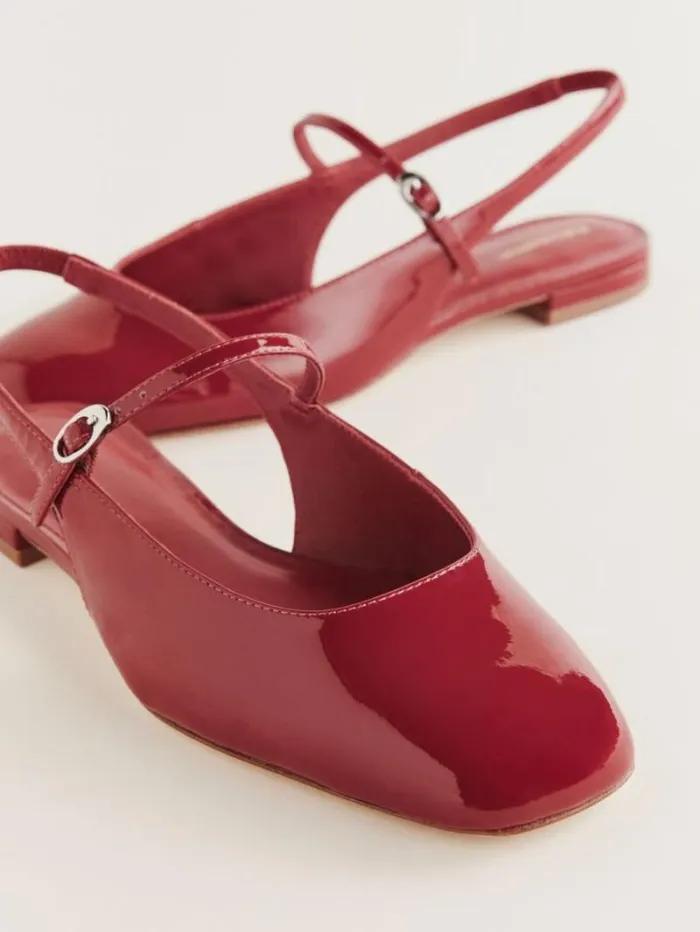The Reformation Claire Flat Slingback Scarlet Patent 8211 Shoes