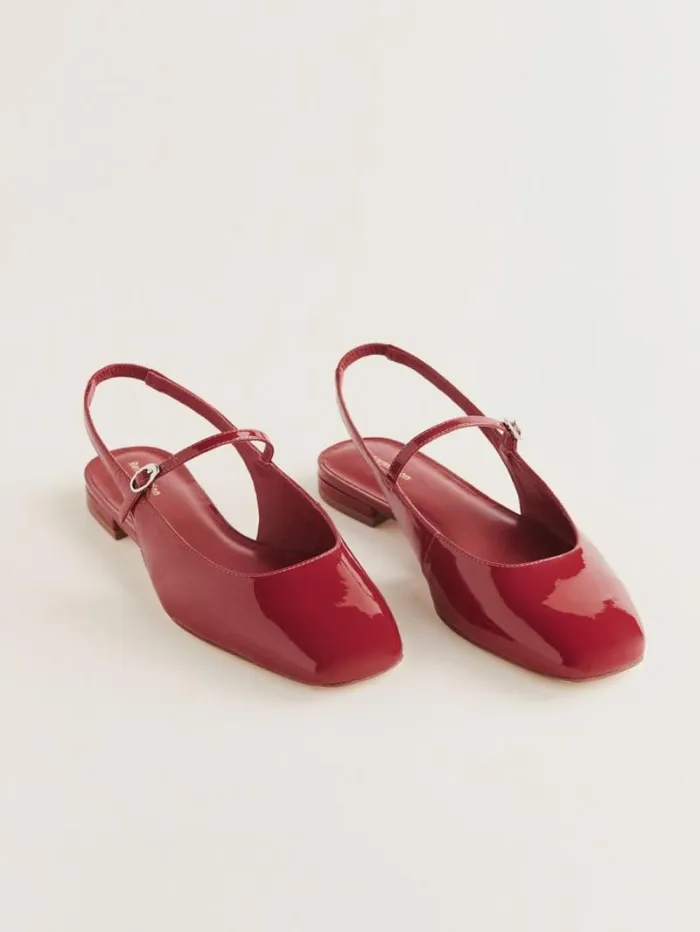 The Reformation Claire Flat Slingback Scarlet Patent 8211 Shoes