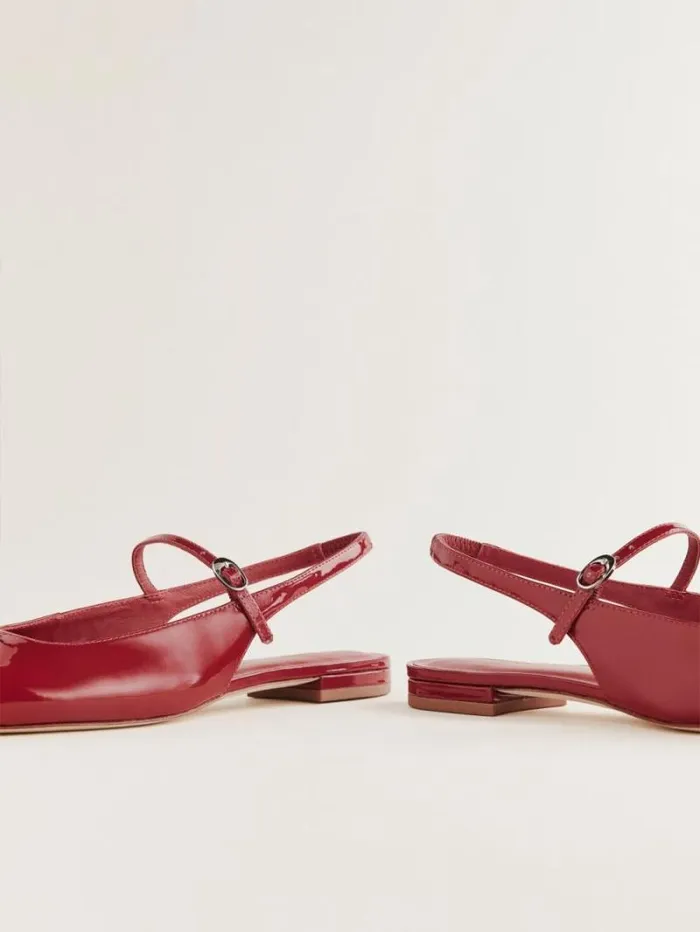 The Reformation Claire Flat Slingback Scarlet Patent 8211 Shoes