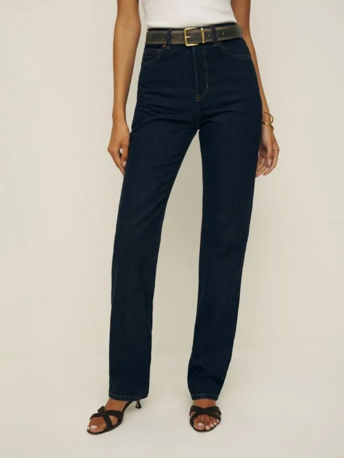 The Reformation Cynthia High Rise Straight Long Jeans Ondine 8211 Clothing