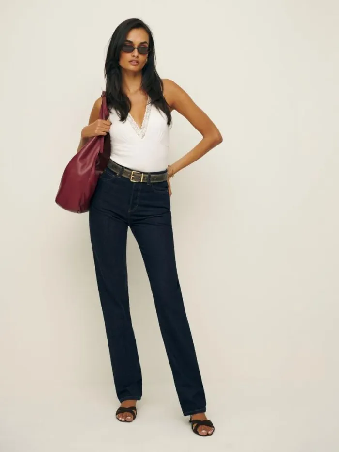 The Reformation Cynthia High Rise Straight Long Jeans Ondine 8211 Clothing