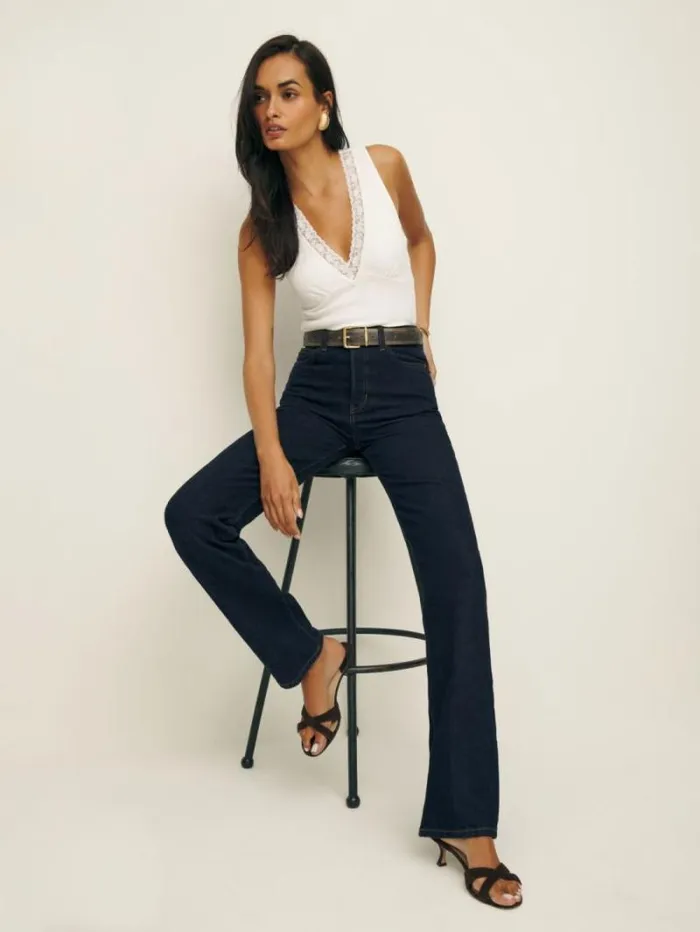 The Reformation Cynthia High Rise Straight Long Jeans Ondine 8211 Clothing