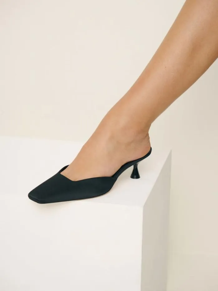 The Reformation Daniela Kitten Mule Black Satin 8211 Shoes