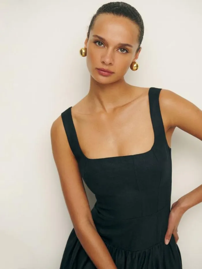 The Reformation Delia Linen Dress Black 8211 Clothing