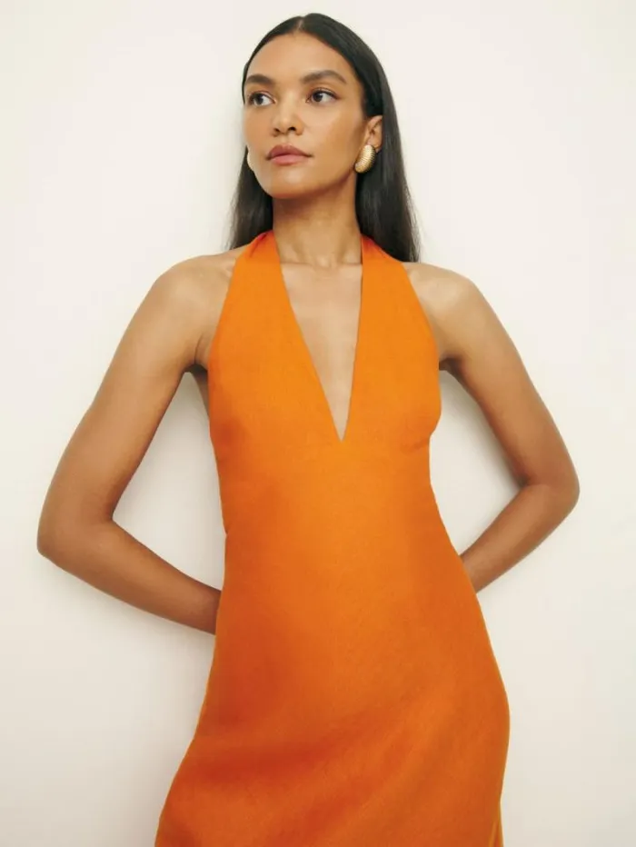 The Reformation Delilah Linen Dress Nectarine 8211 Clothing