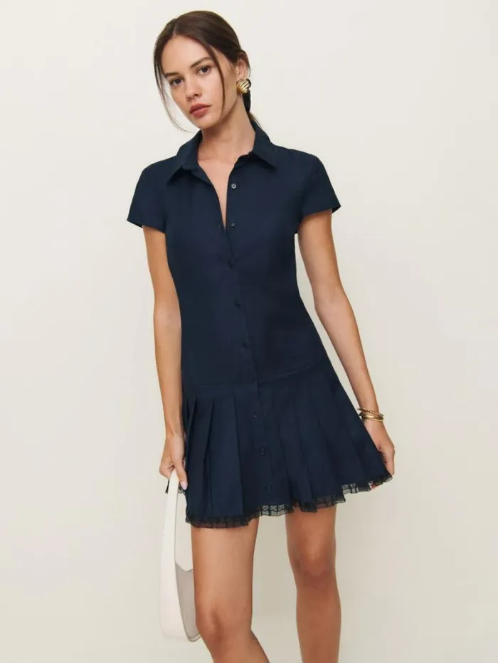 The Reformation Effie Dress Navy 8211 Clothing