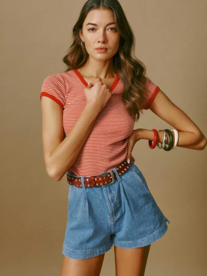 The Reformation Eliana Pleated Denim Shorts Leven 8211 Clothing