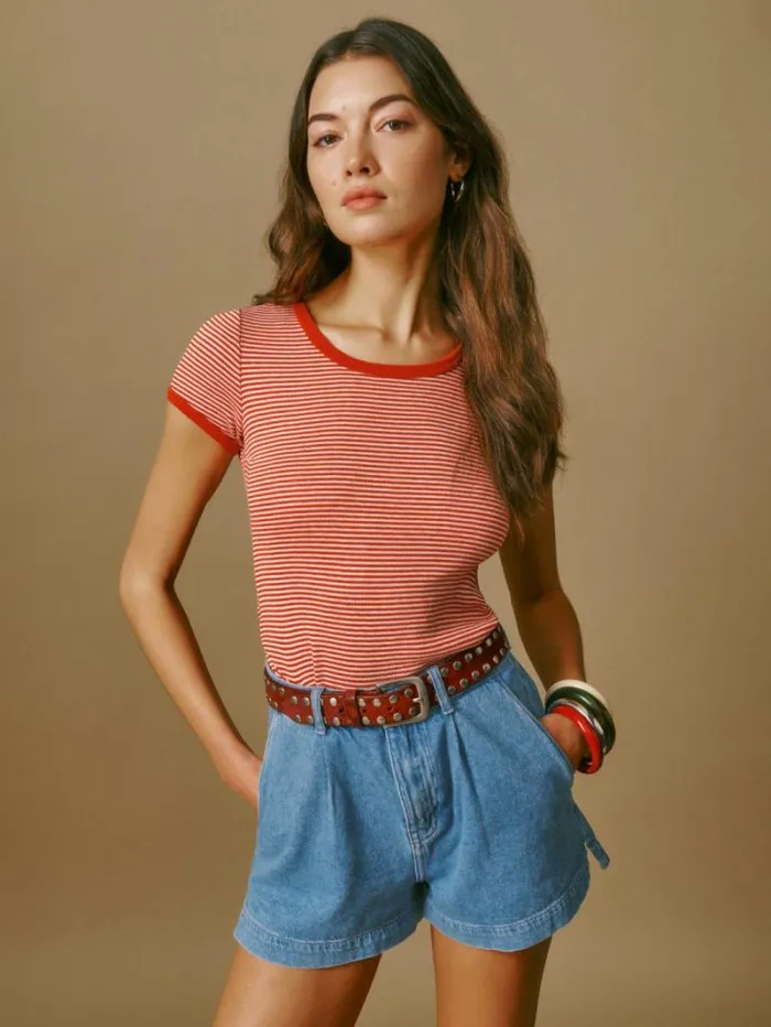 The Reformation Eliana Pleated Denim Shorts Leven 8211 Clothing