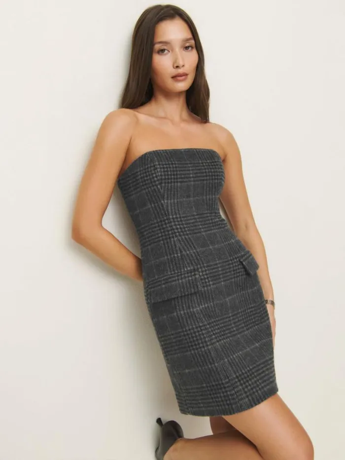 The Reformation Emani Dress Charcoal Plaid 8211 Clothing