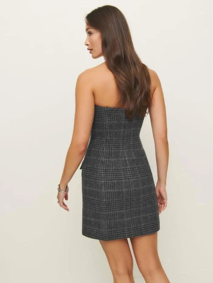 The Reformation Emani Dress Charcoal Plaid 8211 Clothing