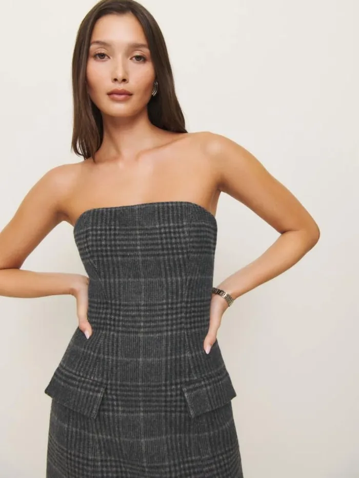 The Reformation Emani Dress Charcoal Plaid 8211 Clothing