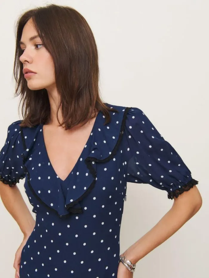 The Reformation Evra Dress Danube Dot 8211 Clothing