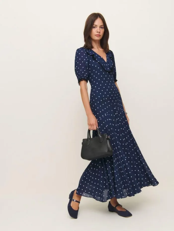 The Reformation Evra Dress Danube Dot 8211 Clothing