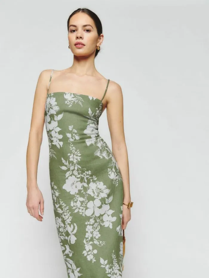 The Reformation Frankie Linen Dress Willow 8211 Clothing