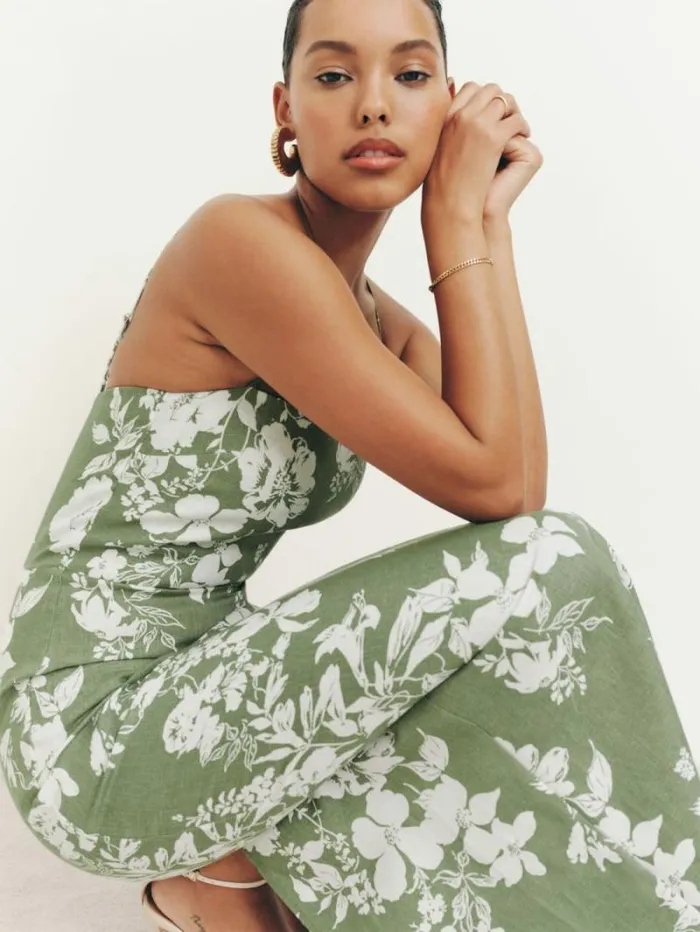 The Reformation Frankie Linen Dress Willow 8211 Clothing