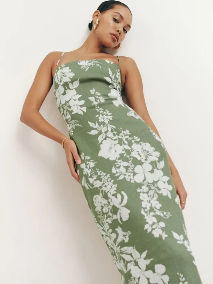 The Reformation Frankie Linen Dress Willow 8211 Clothing