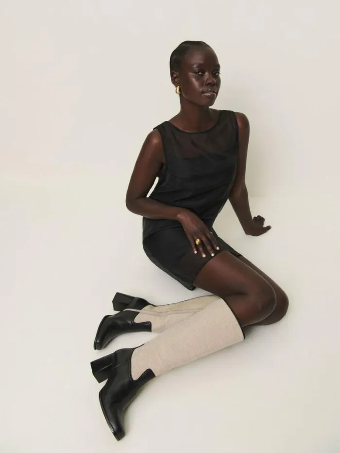 The Reformation Frederique Knee High Boot Black Oatmeal 8211 Shoes