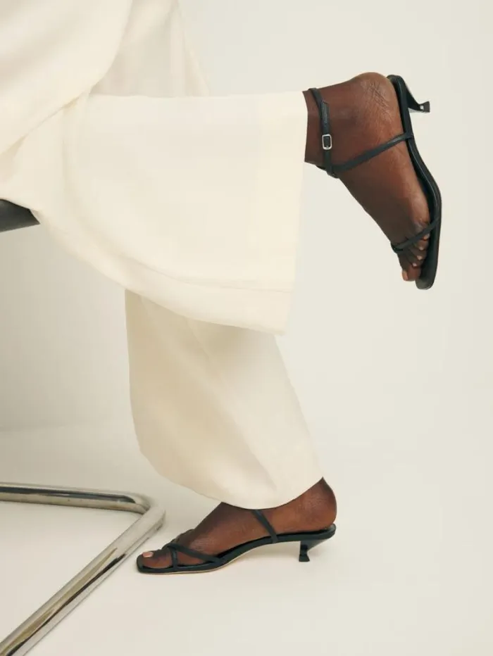 The Reformation Georgia Kitten Heeled Sandal Black Leather 8211 Shoes