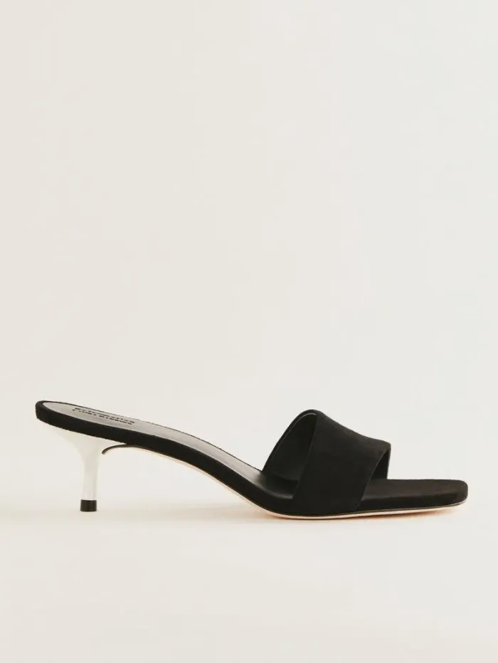 The Reformation Hartzell Heeled Sandal Black Suede 8211 WeddingsShoes
