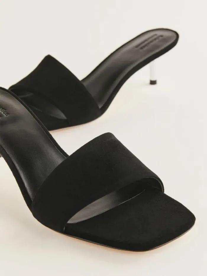 The Reformation Hartzell Heeled Sandal Black Suede 8211 WeddingsShoes