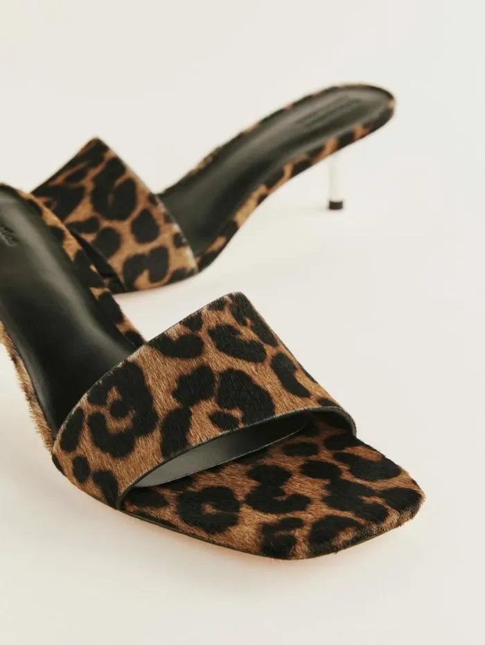 The Reformation Hartzell Heeled Sandal Leopard Haircalf 8211 WeddingsShoes