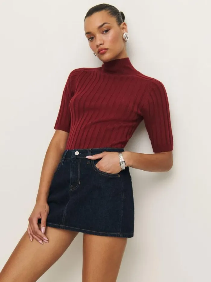The Reformation Hazel Low Rise Denim Mini Skirt Ondine 8211 Clothing