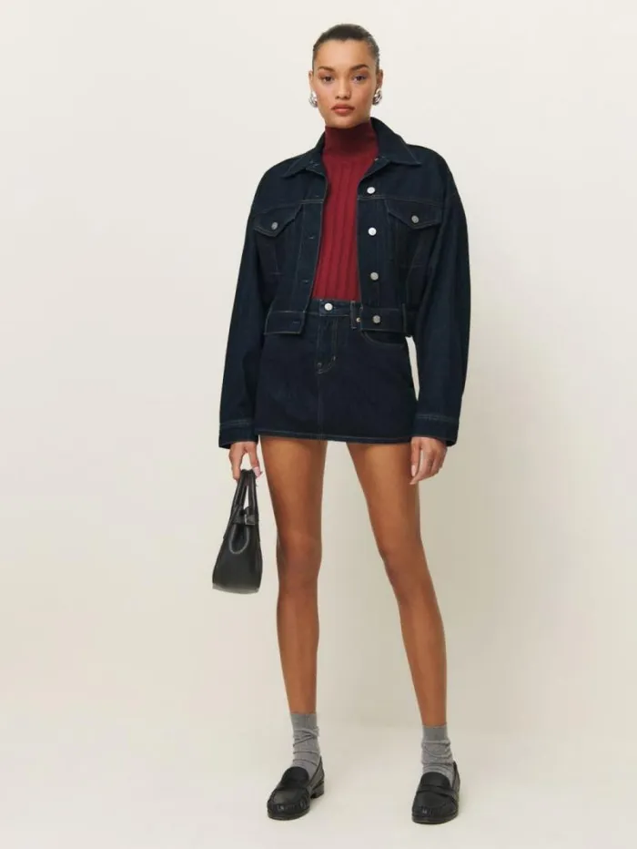 The Reformation Hazel Low Rise Denim Mini Skirt Ondine 8211 Clothing